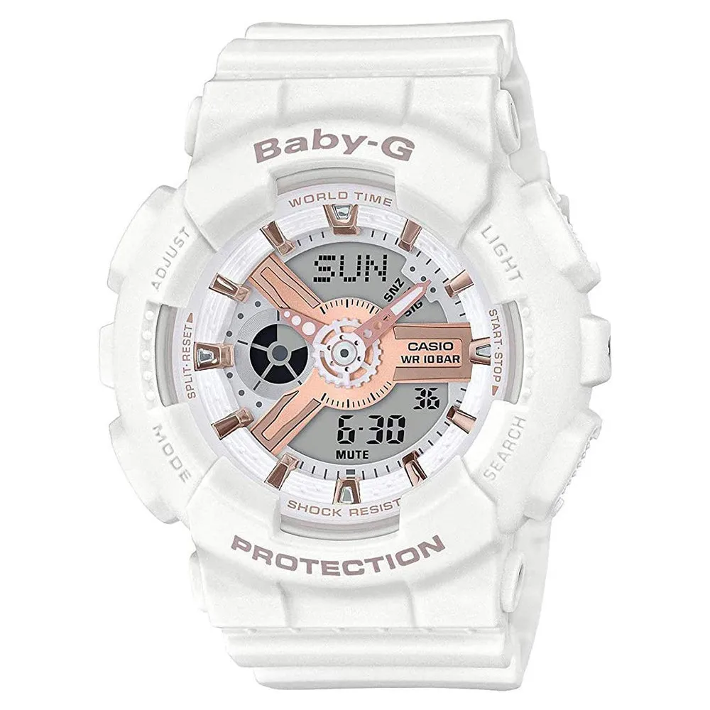Casio Women's Pink Dial White Resin Band Baby-G Shock Digital Quartz Watch - BA-110RG-7ACR
