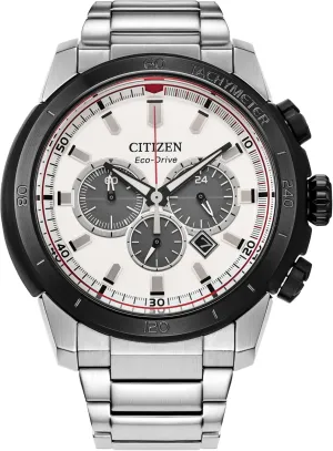 Citizen Men's Eco-Drive Brycen Chronograph Silver Stainless Steel Watch,White Dial (Model: CA4188-81A)