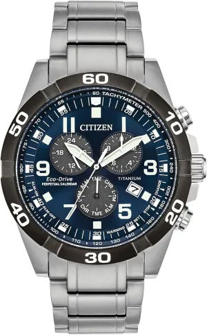 Citizen Men's Eco-Drive Sport Casual Brycen Chronograph Watch, Super Titanium, Perpetual Calendar, Tachymeter 12/24 Hour Time, Alarm, Date