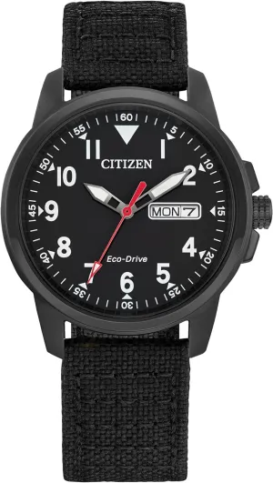 Citizen Men's Eco-Drive Weekender Garrison Field Watch in IP Stainless Steel with Nylon Strap, Black Dial (Model: BM8186-15E)