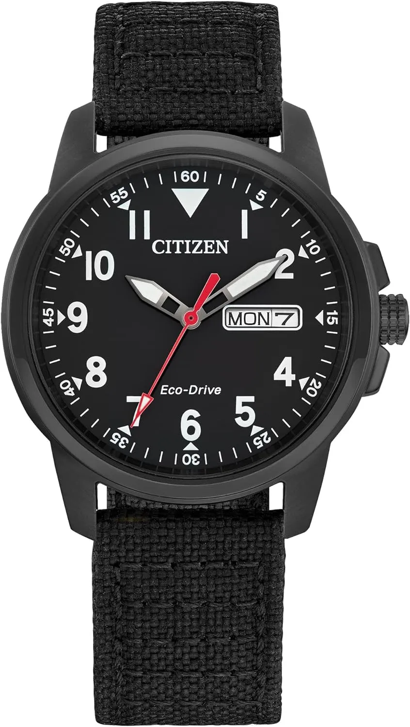 Citizen Men's Eco-Drive Weekender Garrison Field Watch in IP Stainless Steel with Nylon Strap, Black Dial (Model: BM8186-15E)