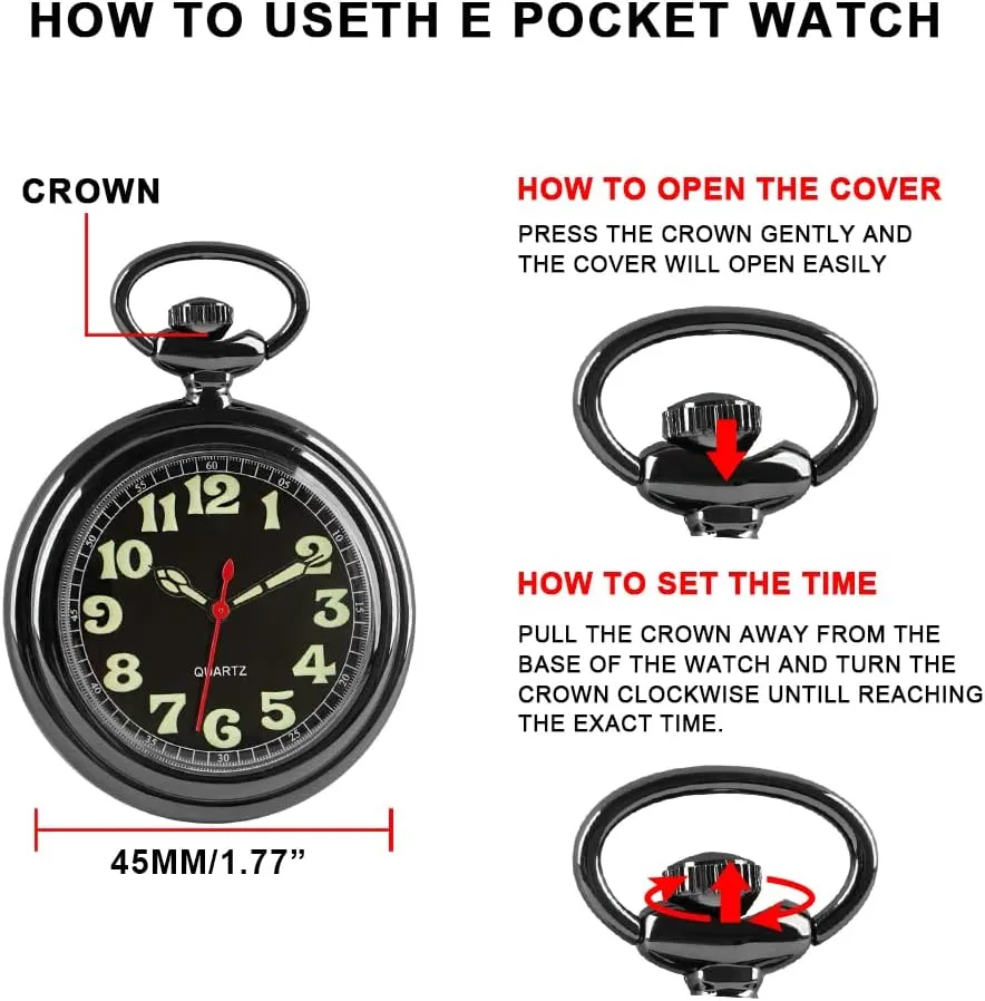Classic Uncovered Men's Pocket Watch, Pocket Watches with Chain for Men