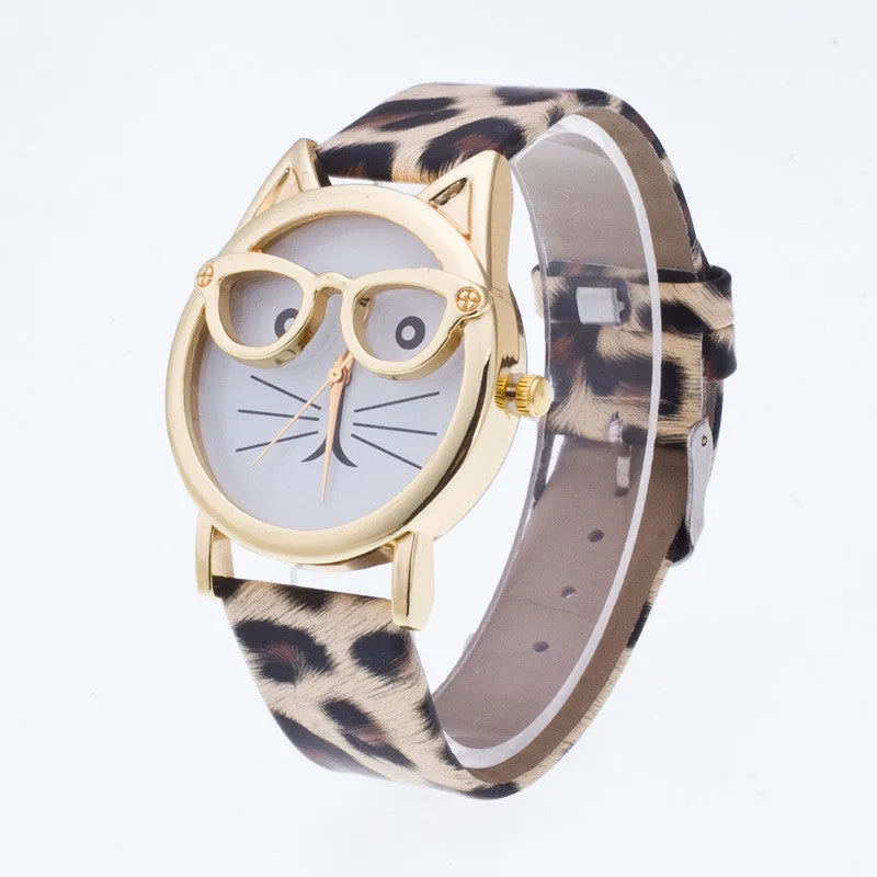 Creativity Cartoon Cat With Glasses Watch