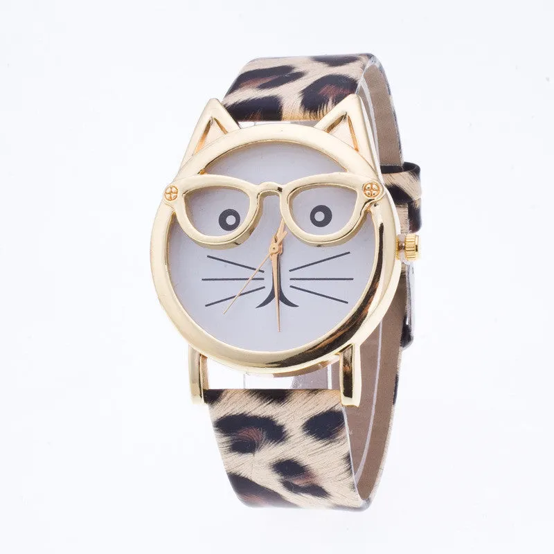 Creativity Cartoon Cat With Glasses Watch