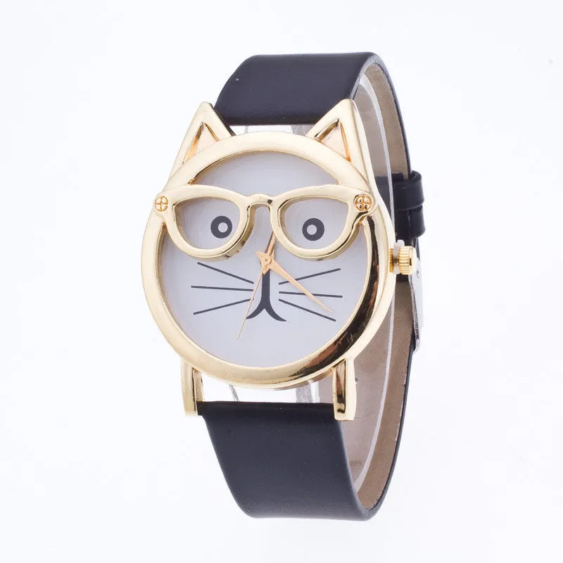 Creativity Cartoon Cat With Glasses Watch