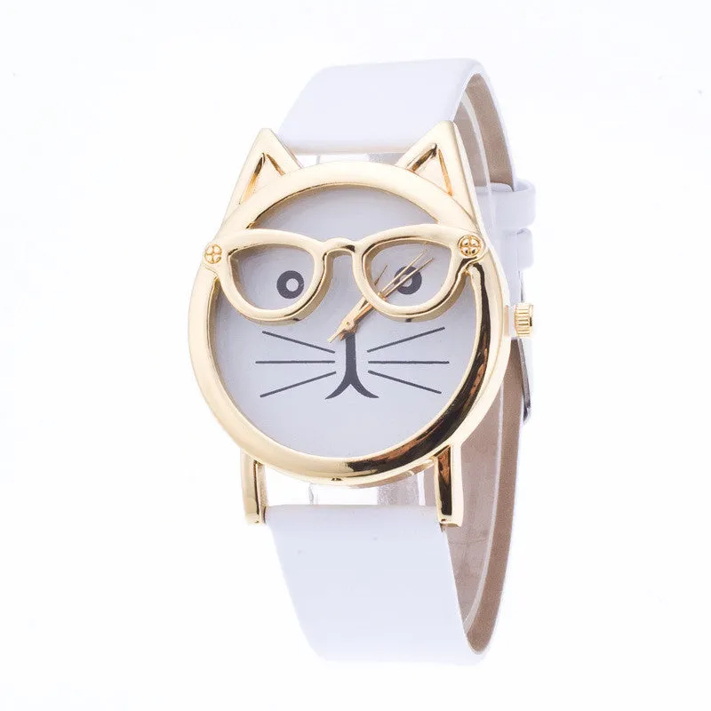 Creativity Cartoon Cat With Glasses Watch