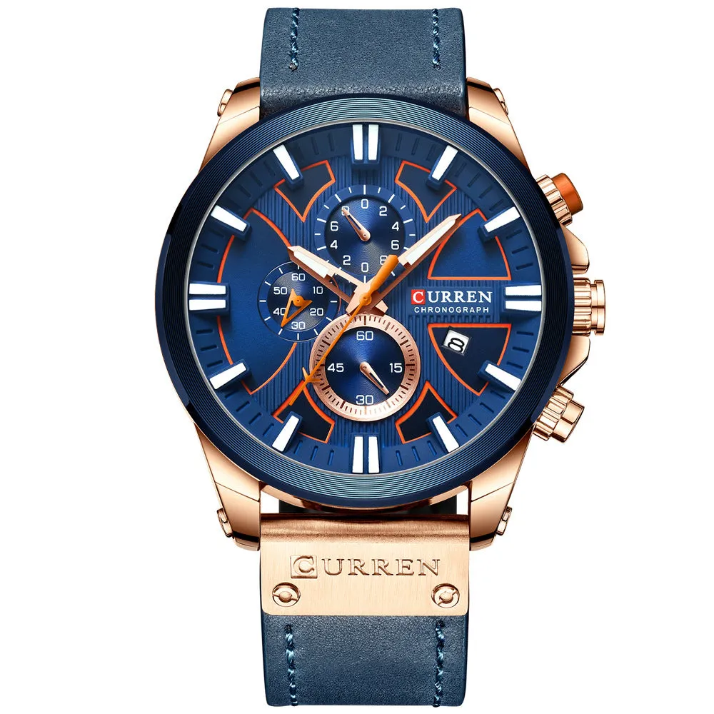CURREN Mens Waterproof Sport Chronograph Watches Military Leather Quartz Wristwatches