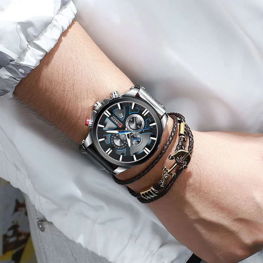 CURREN Mens Waterproof Sport Chronograph Watches Military Leather Quartz Wristwatches