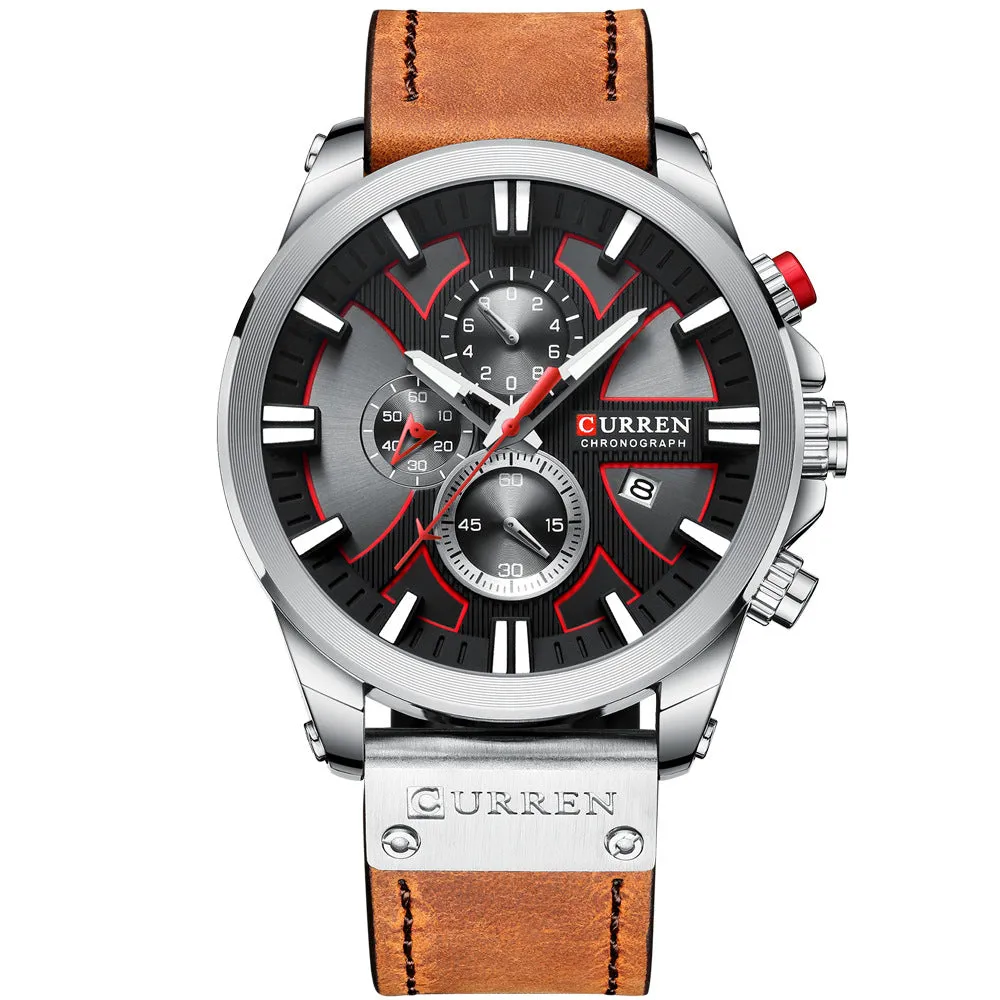 CURREN Mens Waterproof Sport Chronograph Watches Military Leather Quartz Wristwatches