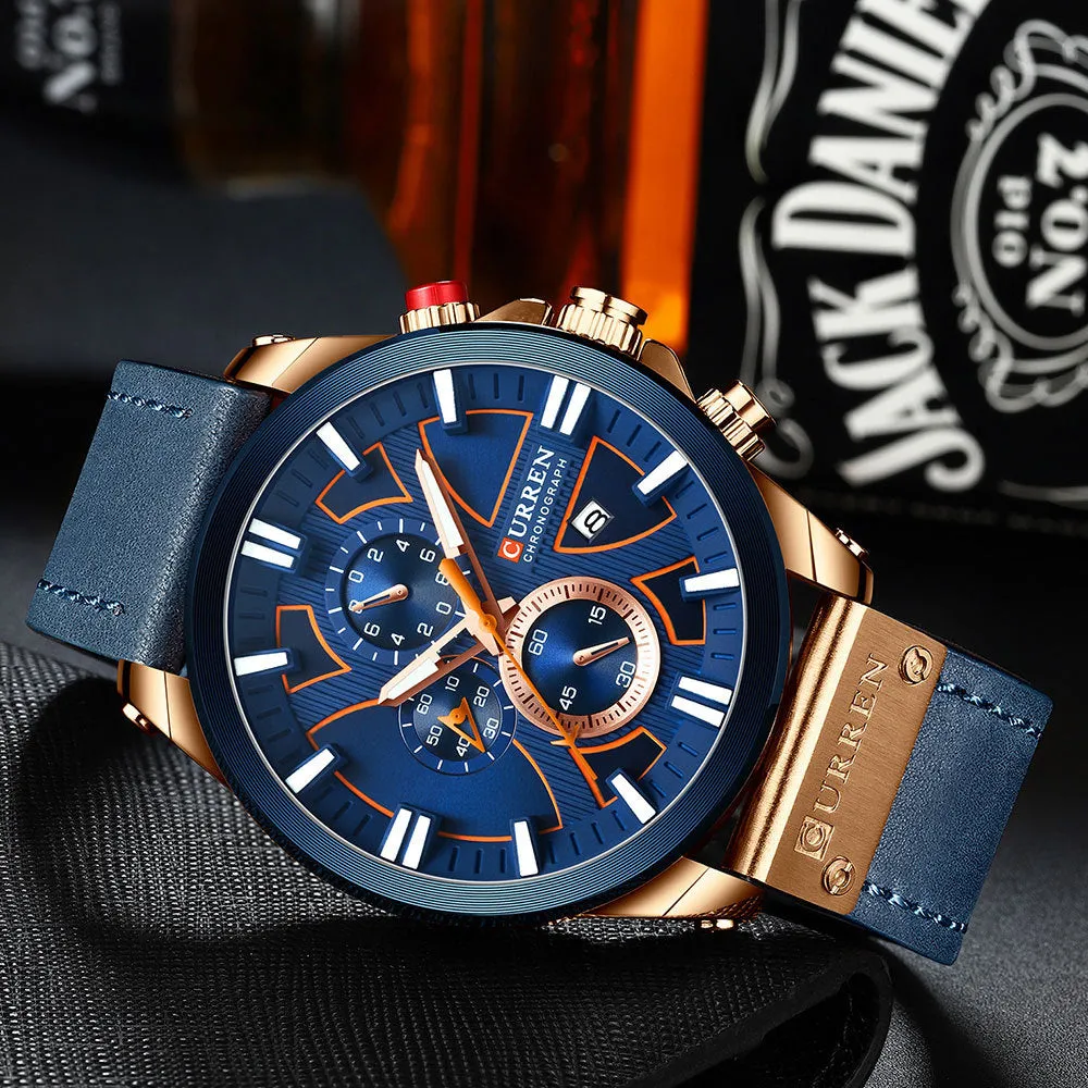 CURREN Mens Waterproof Sport Chronograph Watches Military Leather Quartz Wristwatches