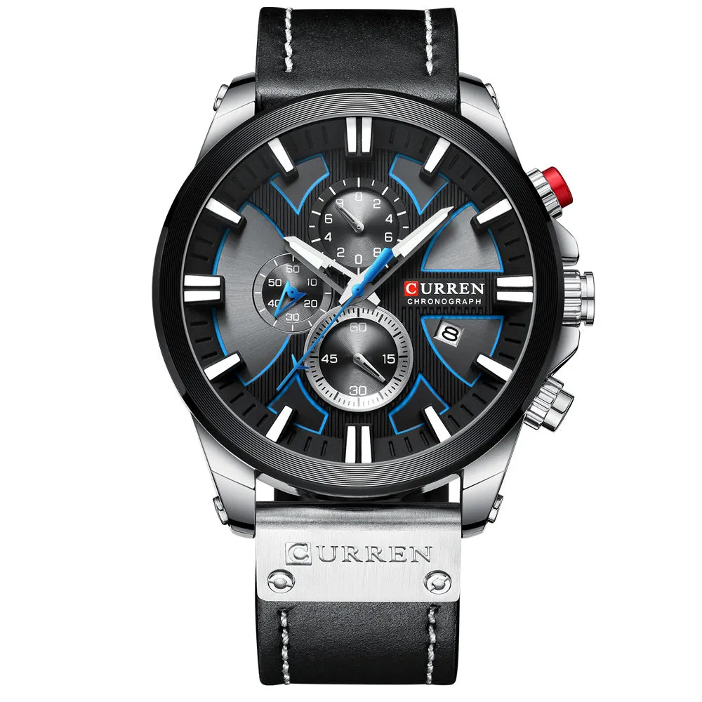 CURREN Mens Waterproof Sport Chronograph Watches Military Leather Quartz Wristwatches