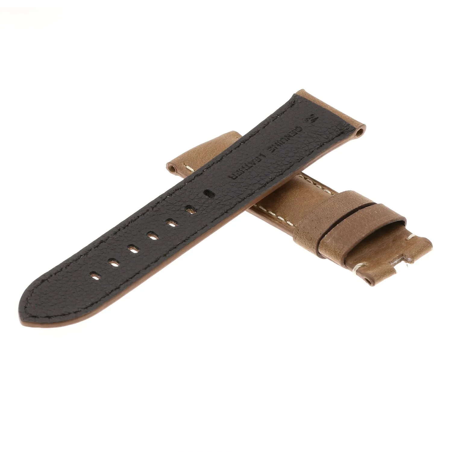 DASSARI Vintage Leather Strap for Deployant Clasp - Classic Cigar