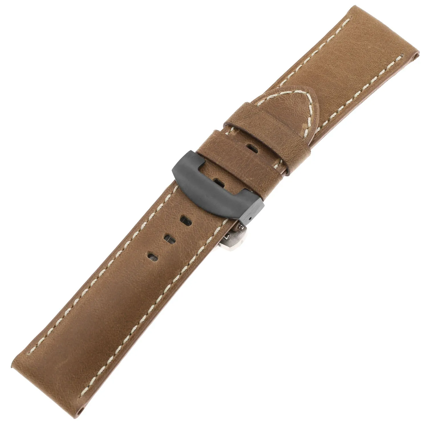 DASSARI Vintage Leather Strap for Deployant Clasp - Classic Cigar