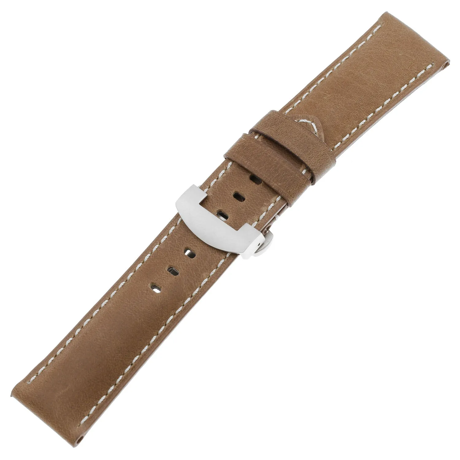 DASSARI Vintage Leather Strap for Deployant Clasp - Classic Cigar