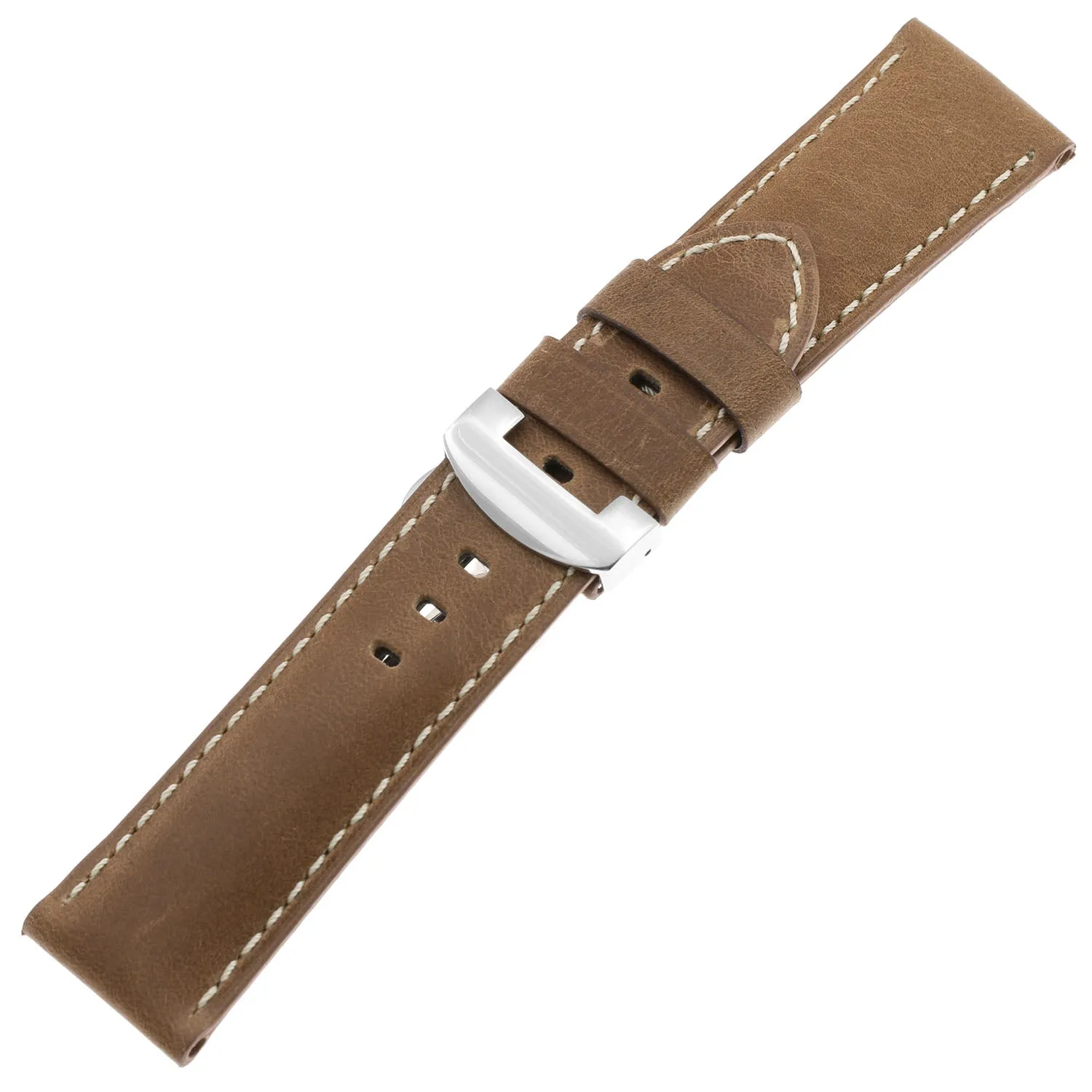 DASSARI Vintage Leather Strap for Deployant Clasp - Classic Cigar