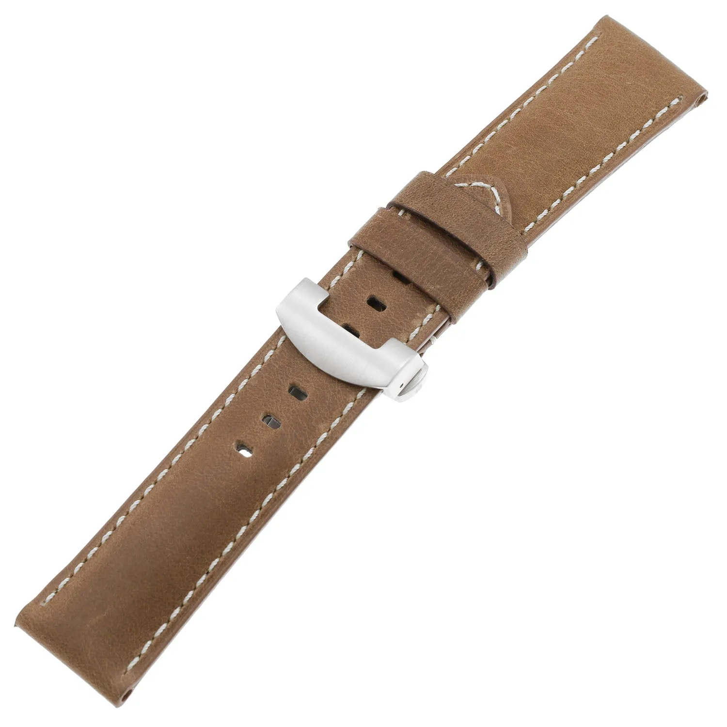 DASSARI Vintage Leather Strap for Deployant Clasp - Classic Cigar