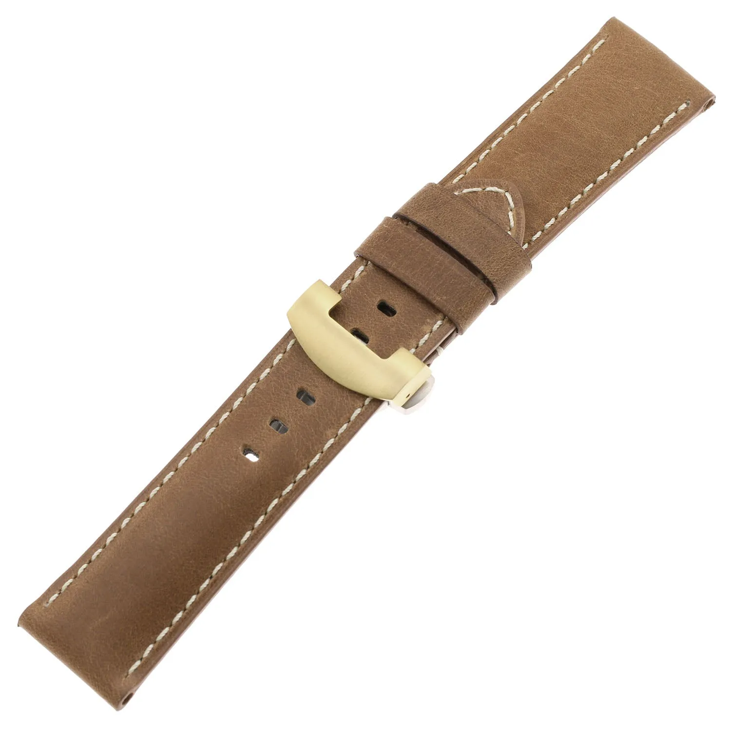 DASSARI Vintage Leather Strap for Deployant Clasp - Classic Cigar