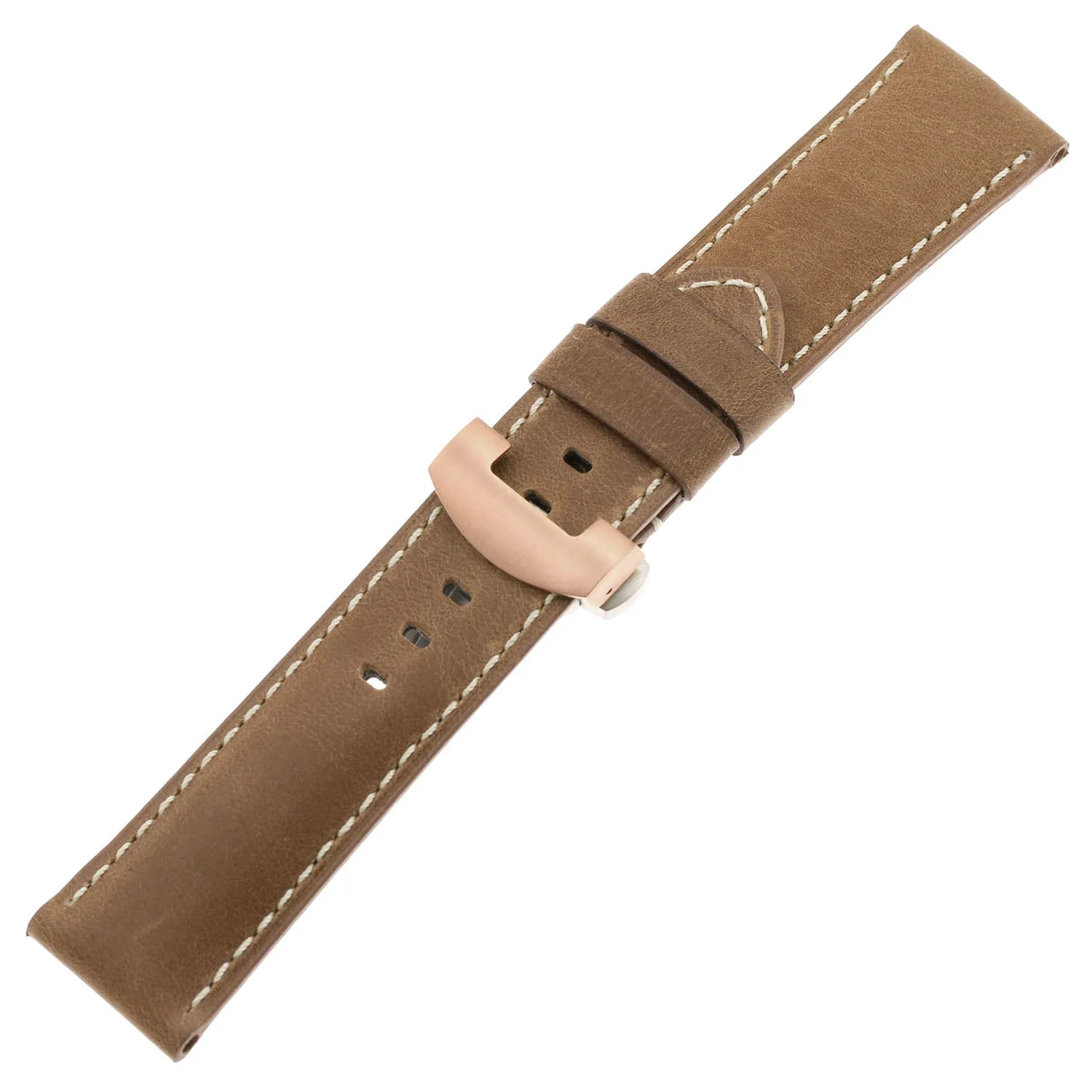 DASSARI Vintage Leather Strap for Deployant Clasp - Classic Cigar