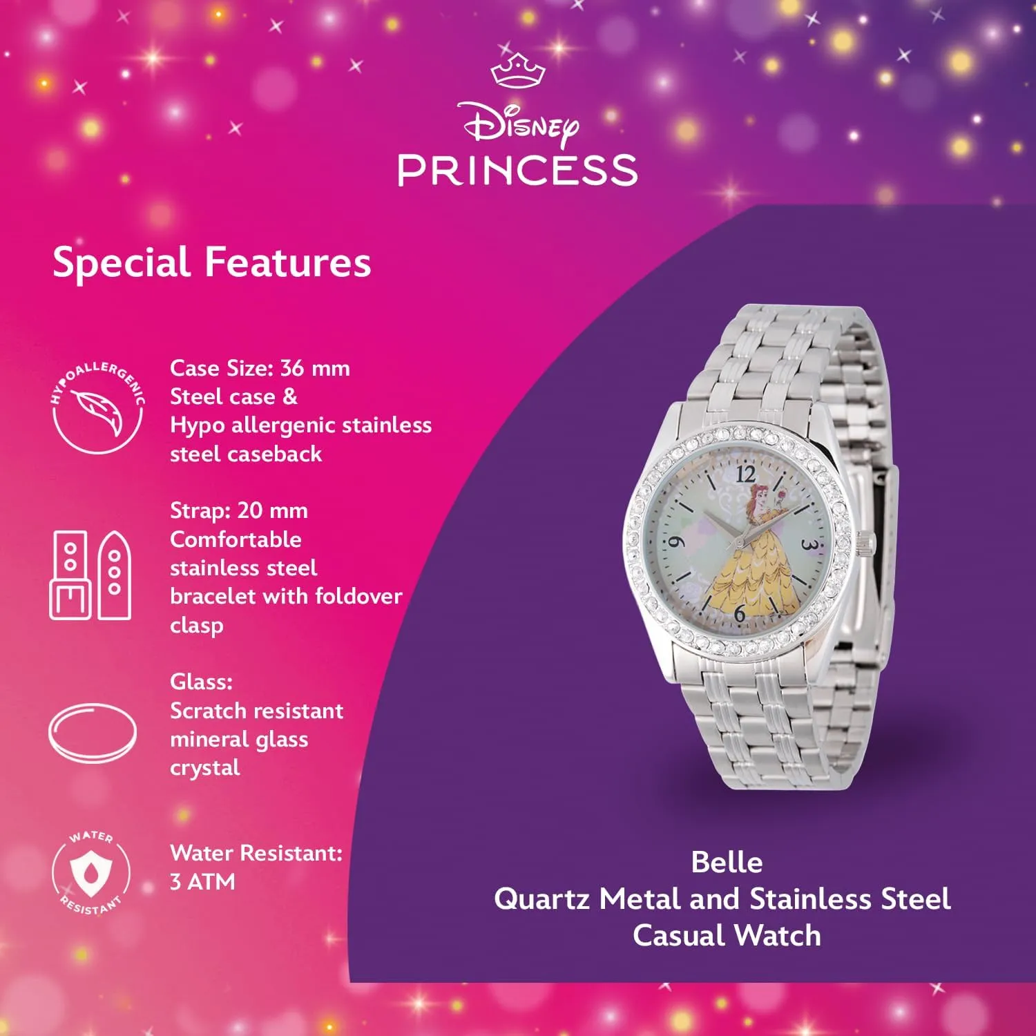Disney Adult Round Glitz Analog Quartz Watch