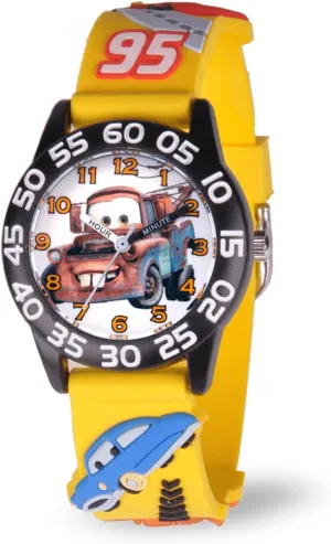 Disney Cars Kids' Plastic Time Teacher Analog Quartz Nylon Strap Watch