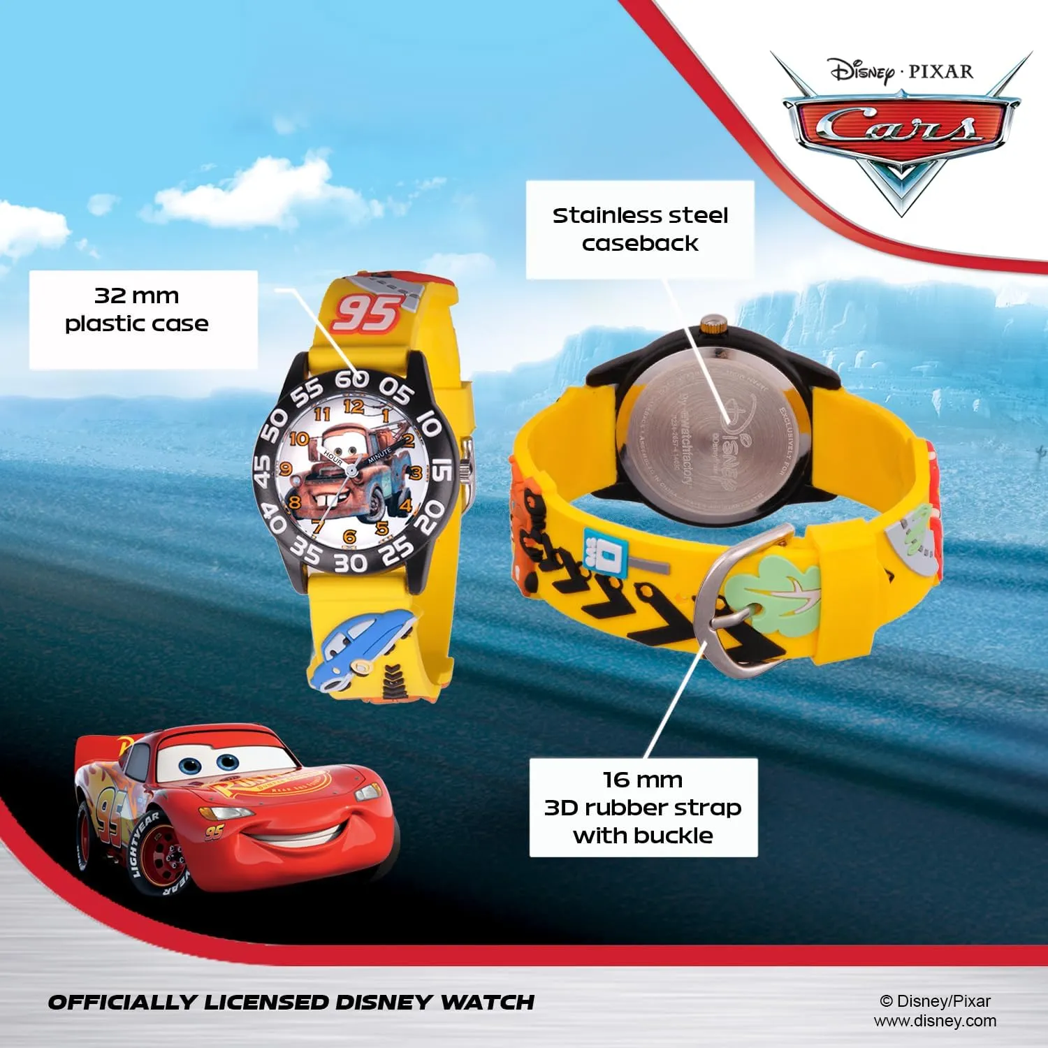 Disney Cars Kids' Plastic Time Teacher Analog Quartz Nylon Strap Watch