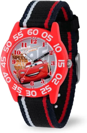 Disney Cars Kids' Plastic Time Teacher Analog Quartz Nylon Strap Watch