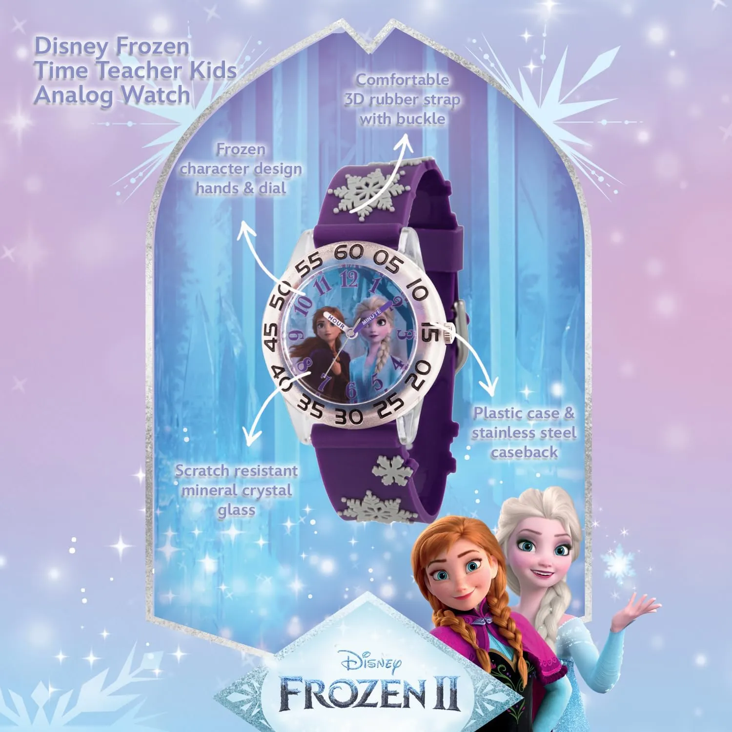 Disney Frozen Kids' Plastic Time Teacher Analog Quartz 3D Strap Watch