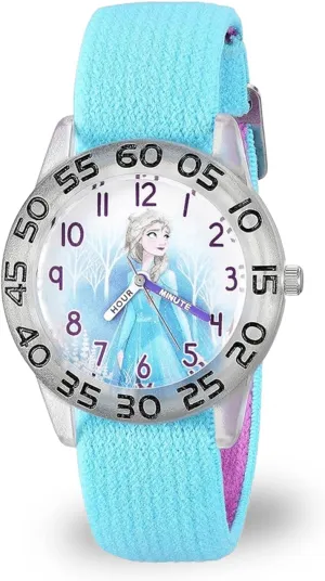 Disney Frozen Kids' Plastic Time Teacher Analog Quartz Nylon Strap Watch