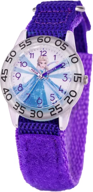 DISNEY Frozen Watch Elsa for Kids 3-5, Elsa Frozen Watch for Girls, Watches 3-5, Toys Kids -, Girls, Silver Bezel and Purple Nylon Strap.
