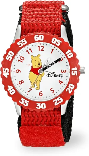 Disney Kids' Bezel Stainless Steel Time Teacher Analog Nylon Strap Watch