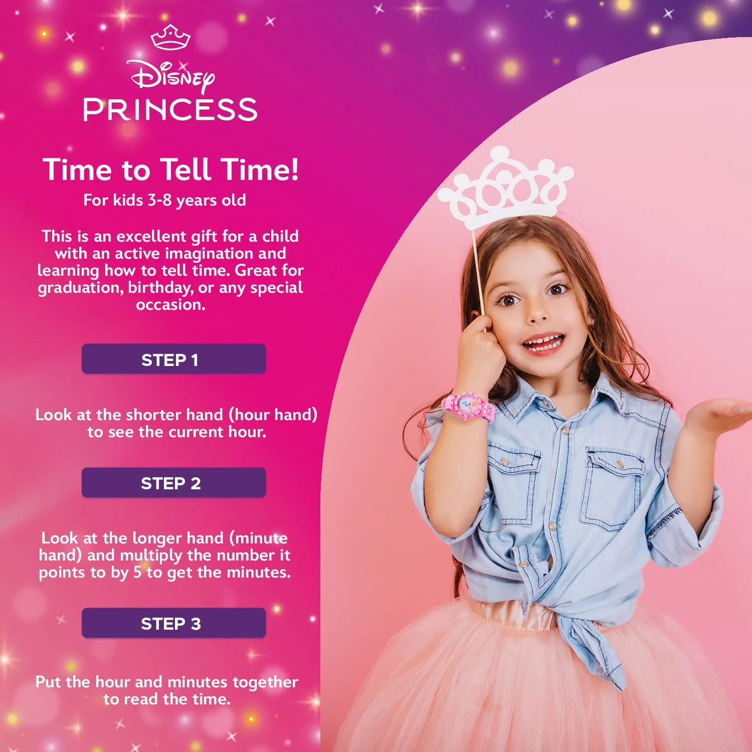 Disney Princess Kids' Plastic Time Teacher Analog Quartz Nylon Strap Watch