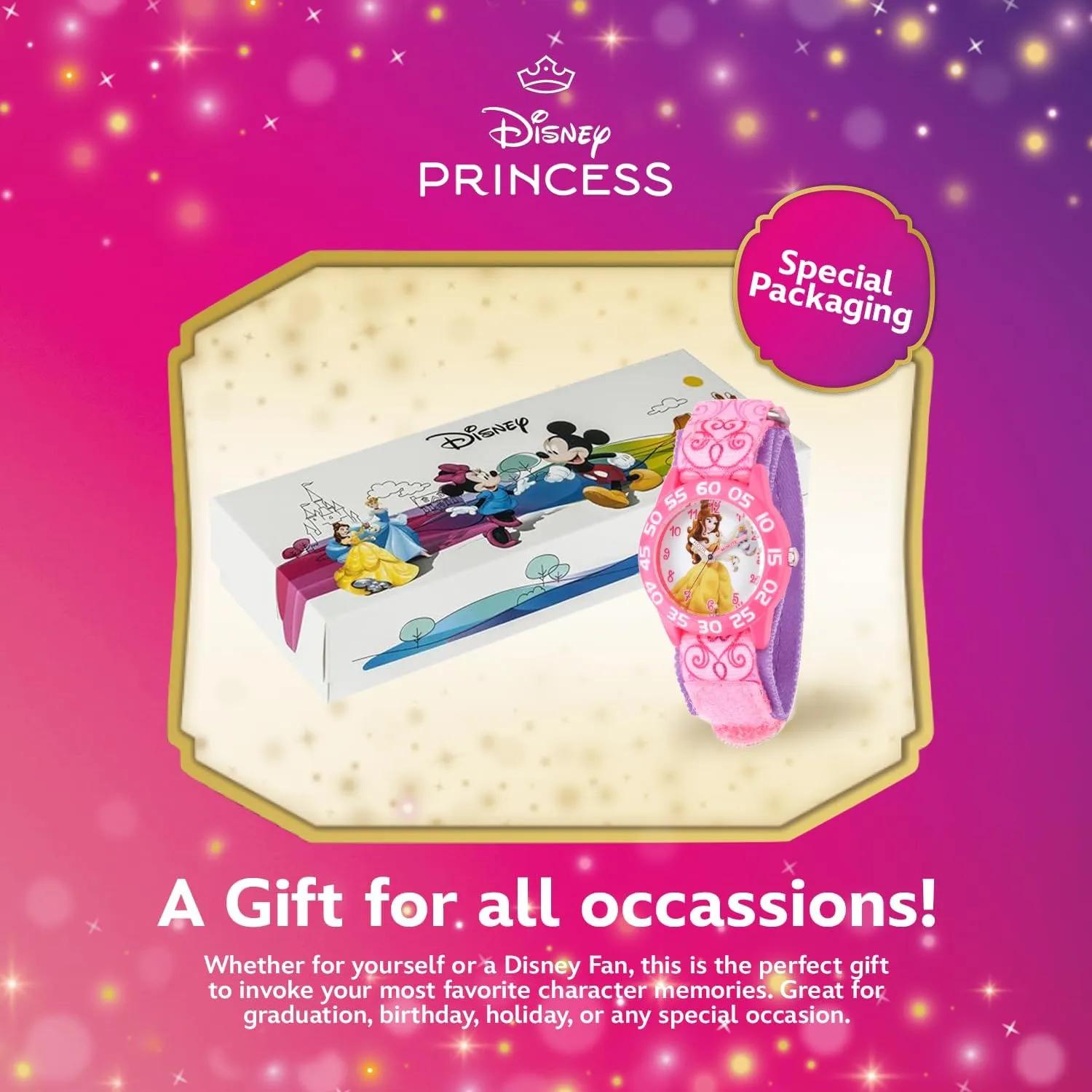 Disney Princess Kids' Plastic Time Teacher Analog Quartz Nylon Strap Watch