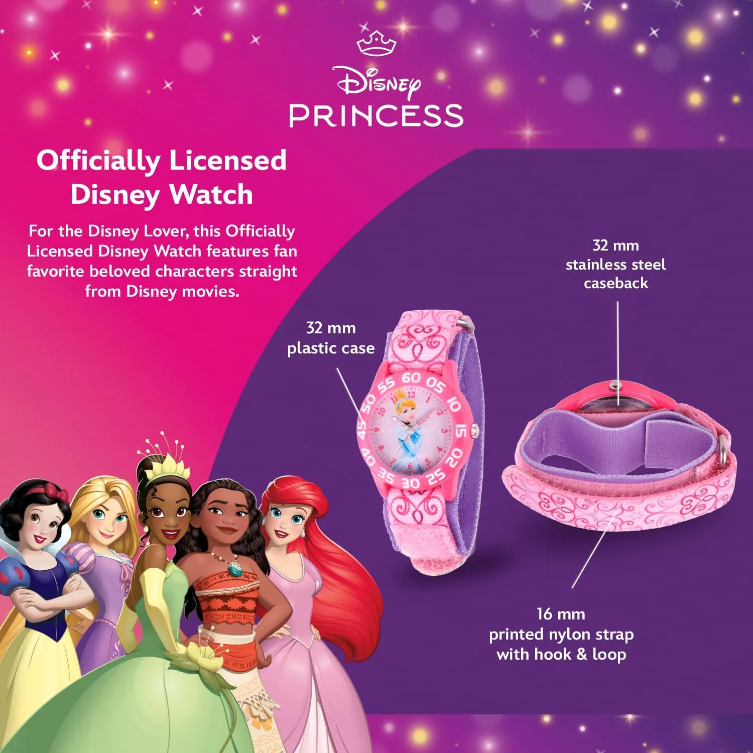 Disney Princess Kids' Plastic Time Teacher Analog Quartz Nylon Strap Watch