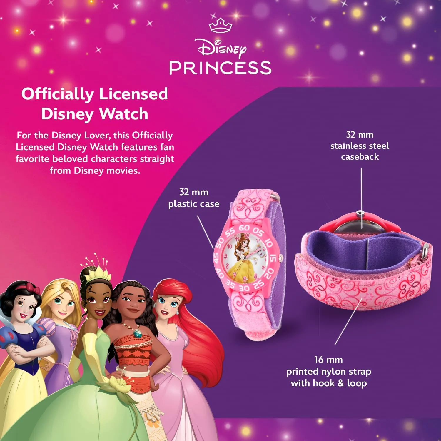 Disney Princess Kids' Plastic Time Teacher Analog Quartz Nylon Strap Watch
