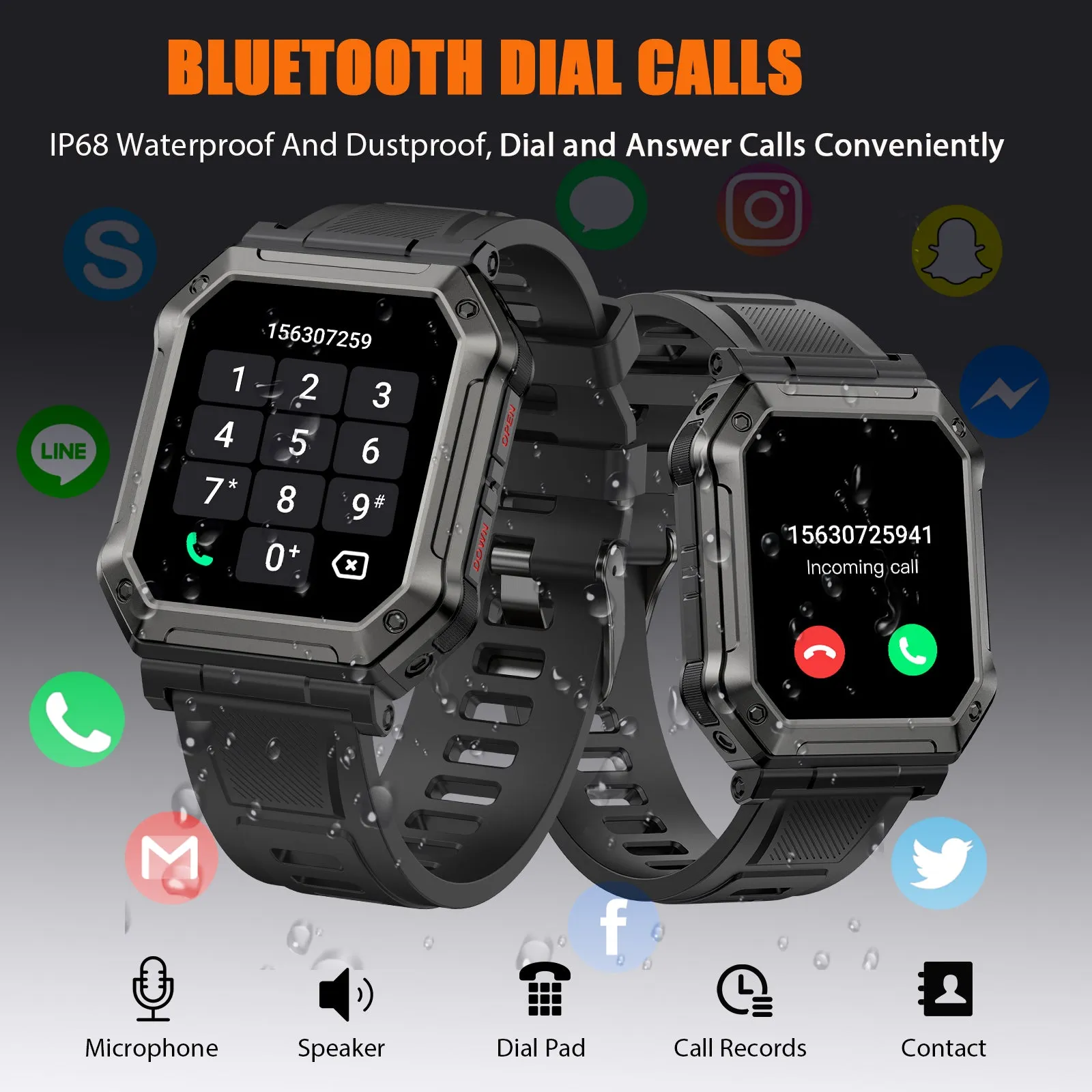EIGIIS 1.9-inch Military H31 Smart Watch with Text and Call(Answer/Dial), Rugged Smart Watch with Heart Rate and Blood Oxygen Monitor, Outdoor Tactical Bluetooth Smart Watches for Men Compatible with Android iPhone