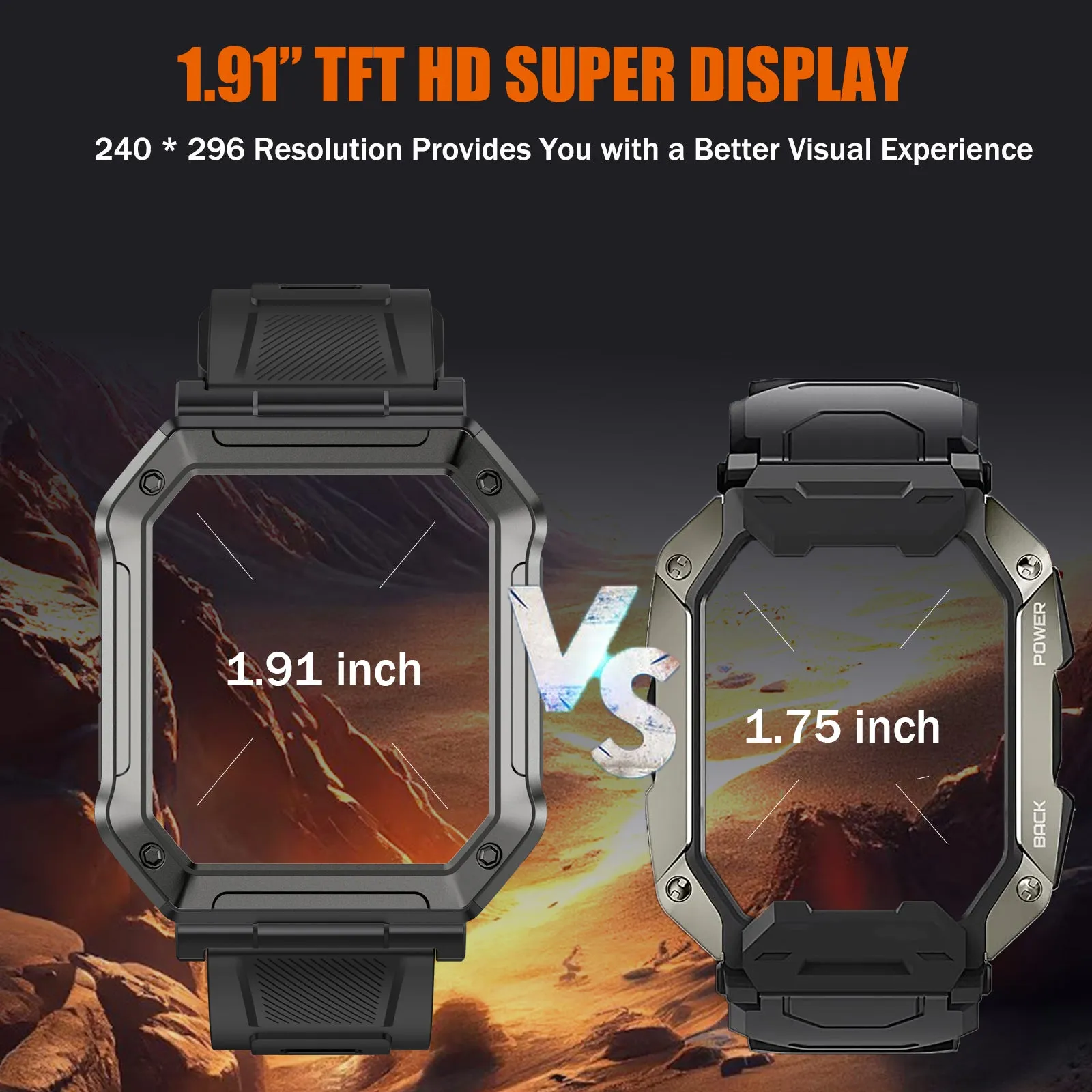 EIGIIS 1.9-inch Military H31 Smart Watch with Text and Call(Answer/Dial), Rugged Smart Watch with Heart Rate and Blood Oxygen Monitor, Outdoor Tactical Bluetooth Smart Watches for Men Compatible with Android iPhone
