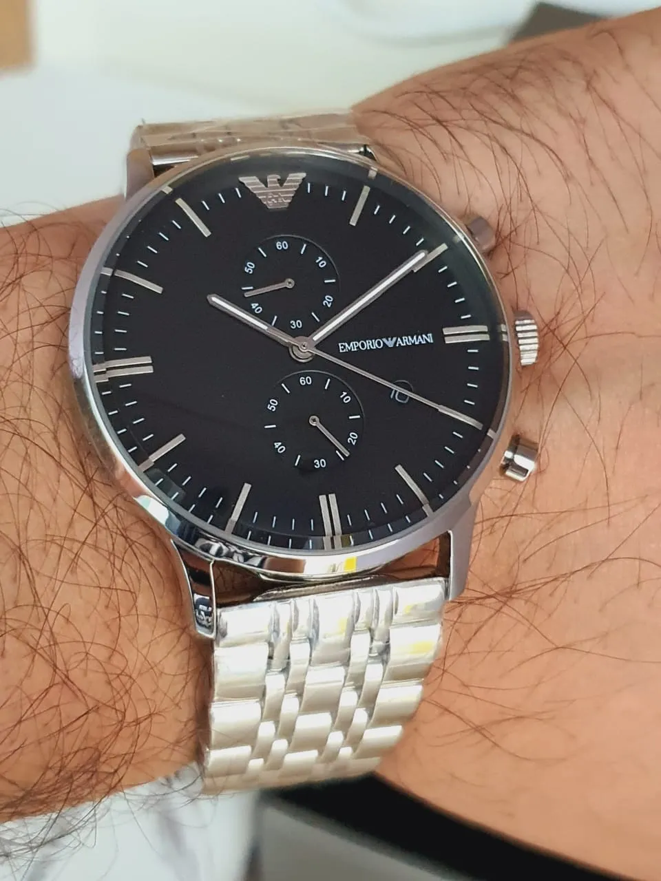 Emporio Armani Men’s Quartz Stainless Steel Black Dial 43mm Watch AR0389