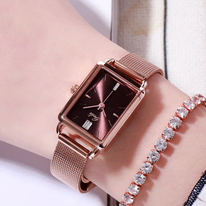 Fashion square simple waterproof women's watches 