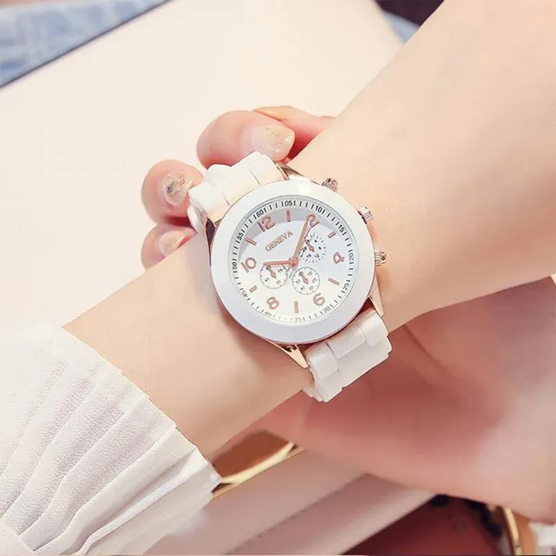 Fashion Women Watches White Silicone Jelly Quartz Watch Ladies Dress Wrist Watch s for Girls
