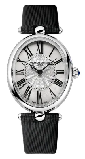 Frederique Constant Classics Art Deco Stainless Steel Oval Case Mother-of-Pearl Dial Black Satin Strap Quartz Womens Watch FC-200MPW2V6