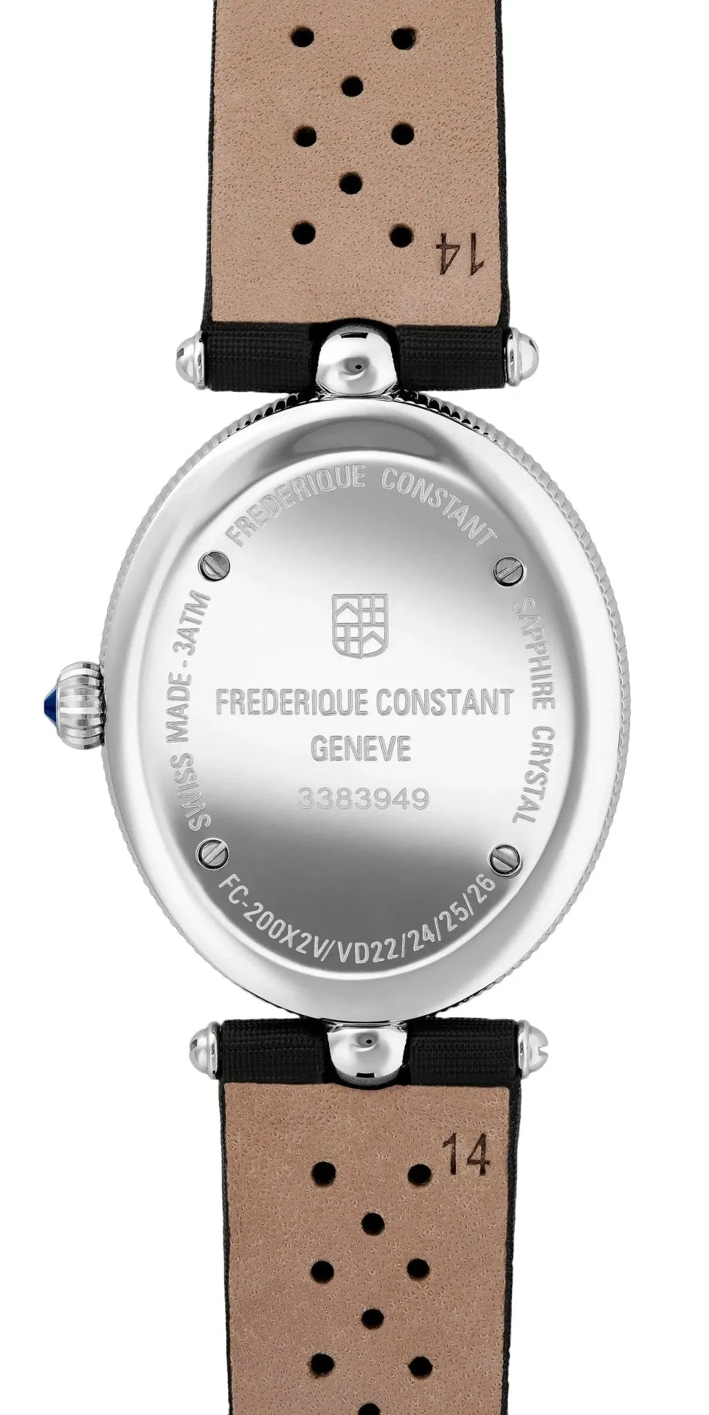Frederique Constant Classics Art Deco Stainless Steel Oval Case Mother-of-Pearl Dial Black Satin Strap Quartz Womens Watch FC-200MPW2V6
