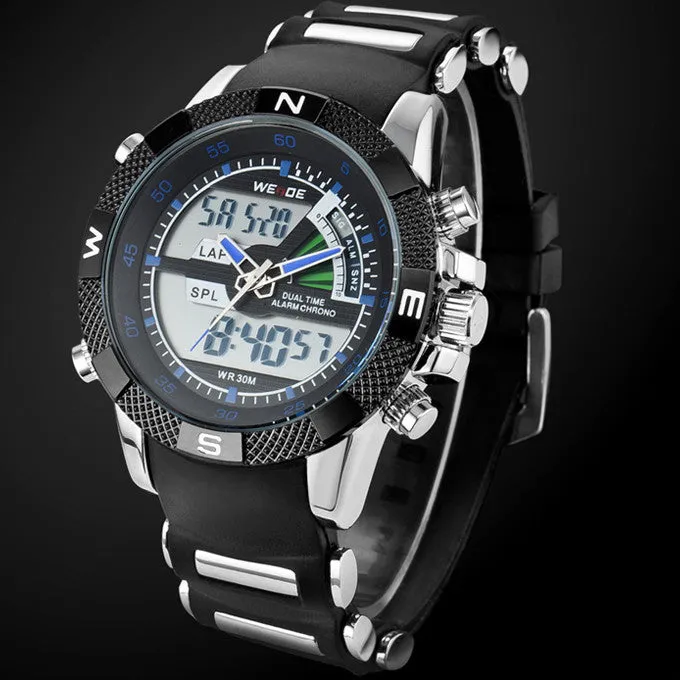 Hot Sale WEIDE Luxury Brand Men Sports Watch 3ATM Waterproof Multifunction Quartz Digital LED Backlight Military Watches