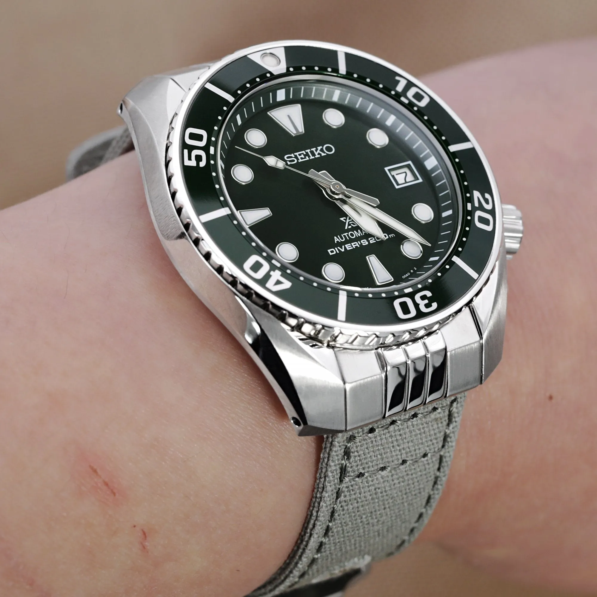 Khaki Quick Release Canvas   Add-on End Piece watch strap compatible with Seiko Sumo SPB103