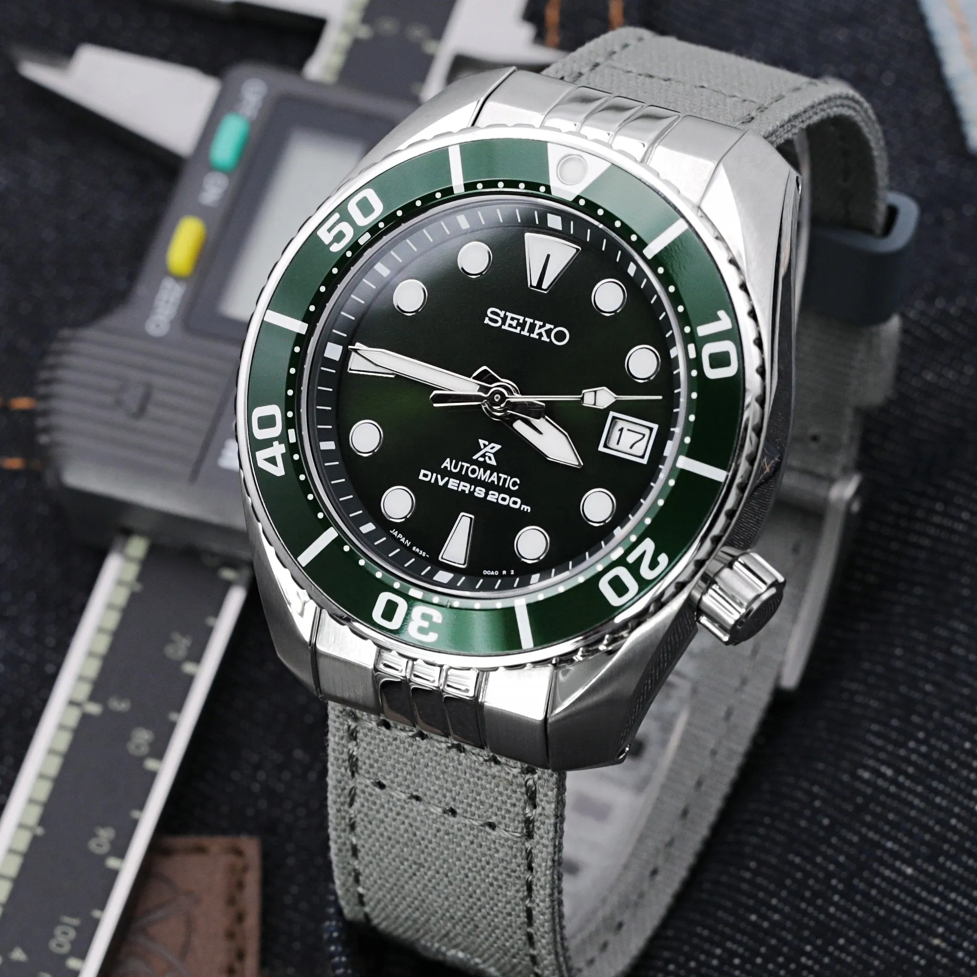 Khaki Quick Release Canvas   Add-on End Piece watch strap compatible with Seiko Sumo SPB103