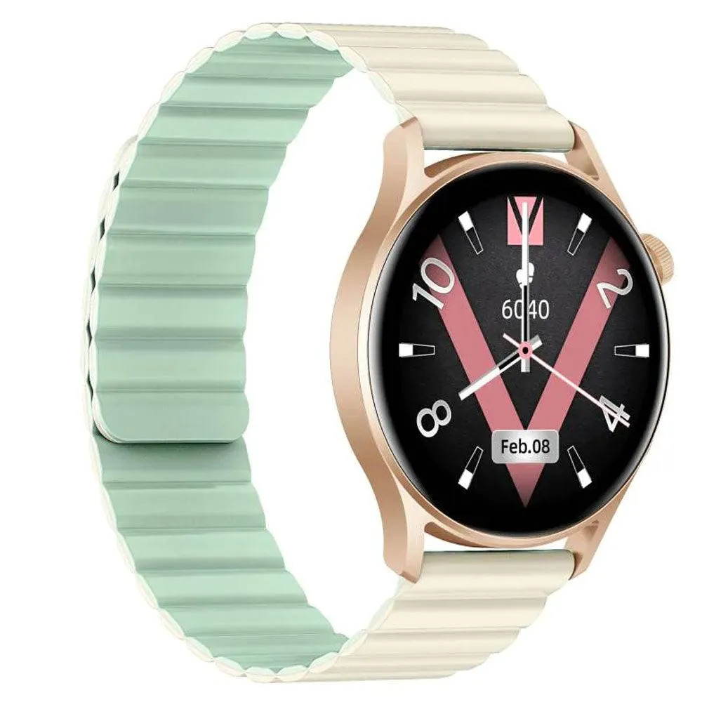 kieslect Lora 2 Smart Watch Gold Aluminum Case With Khaki x Mint Strap & Extra Pink Strap