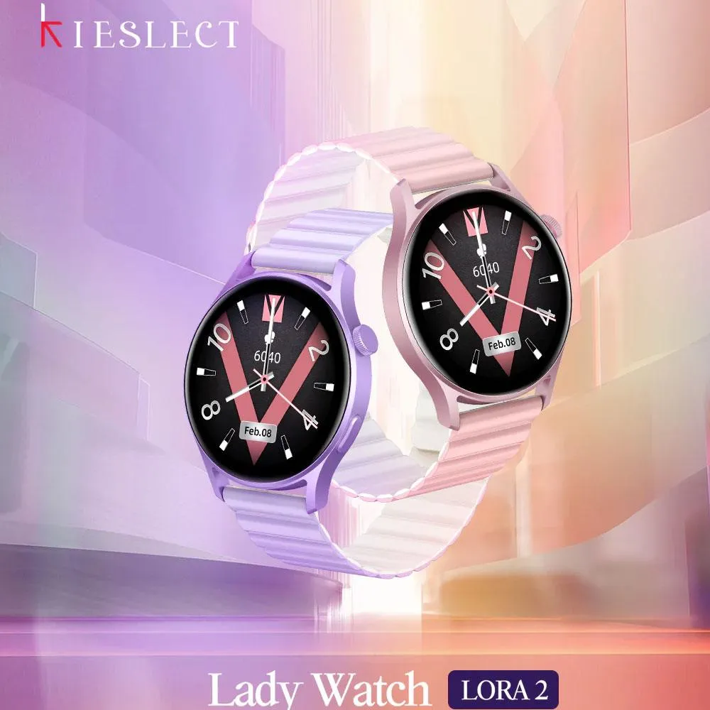 kieslect Lora 2 Smart Watch Gold Aluminum Case With Khaki x Mint Strap & Extra Pink Strap
