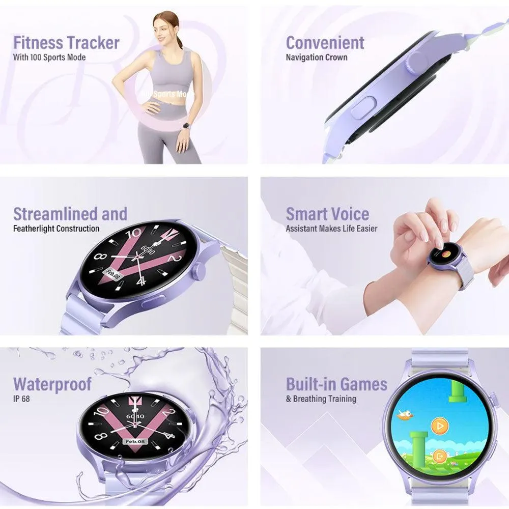kieslect Lora 2 Smart Watch Gold Aluminum Case With Khaki x Mint Strap & Extra Pink Strap