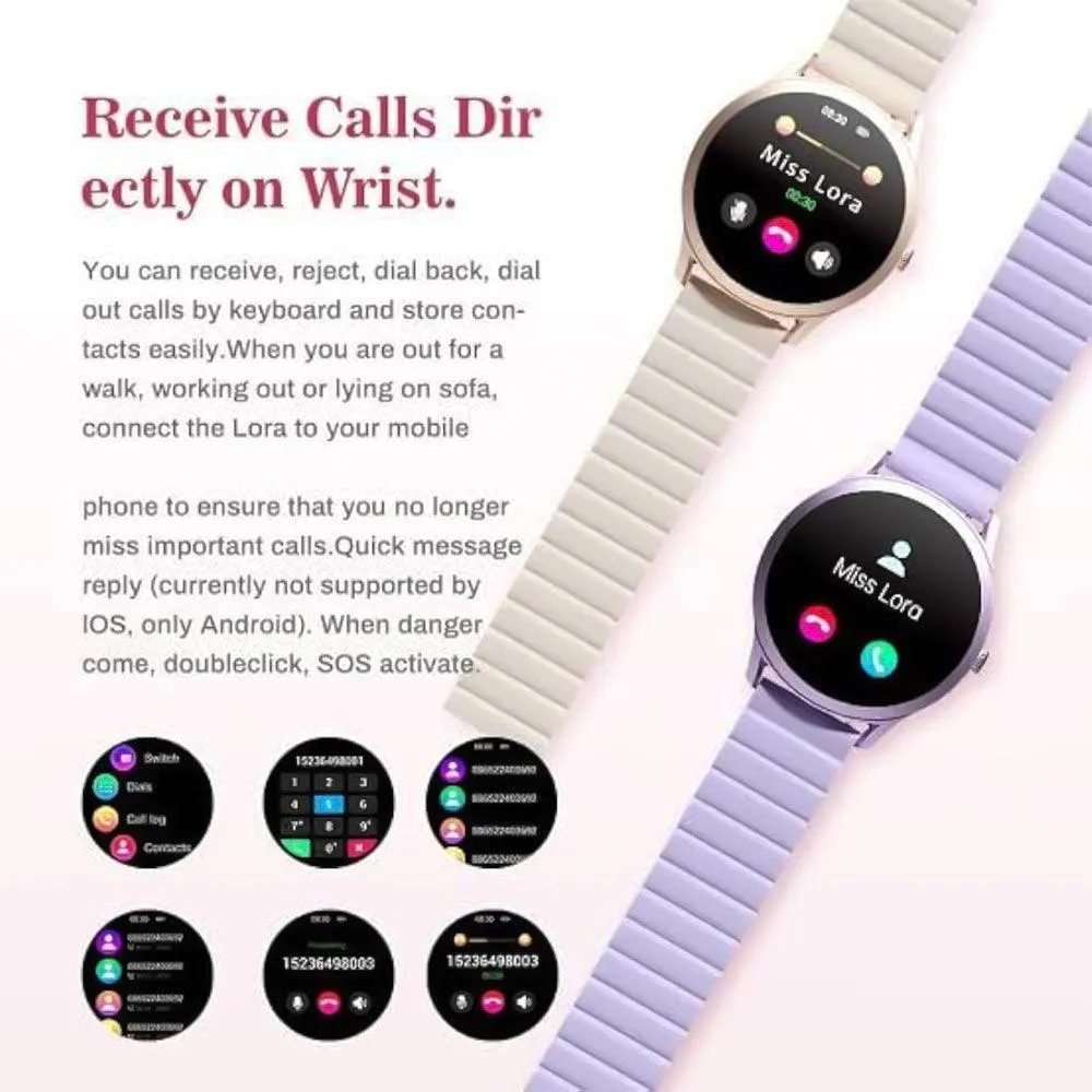 kieslect Lora 2 Smart Watch Gold Aluminum Case With Khaki x Mint Strap & Extra Pink Strap