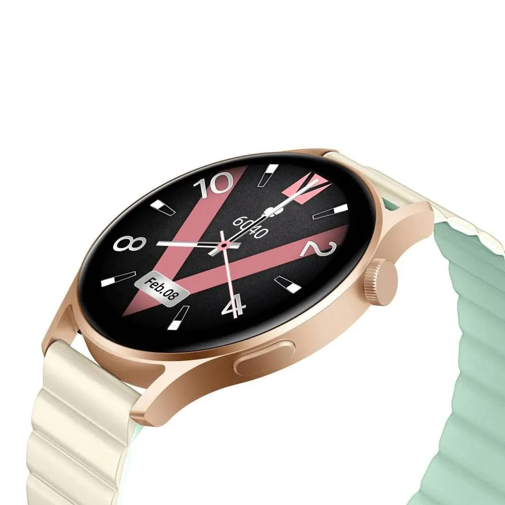 kieslect Lora 2 Smart Watch Gold Aluminum Case With Khaki x Mint Strap & Extra Pink Strap