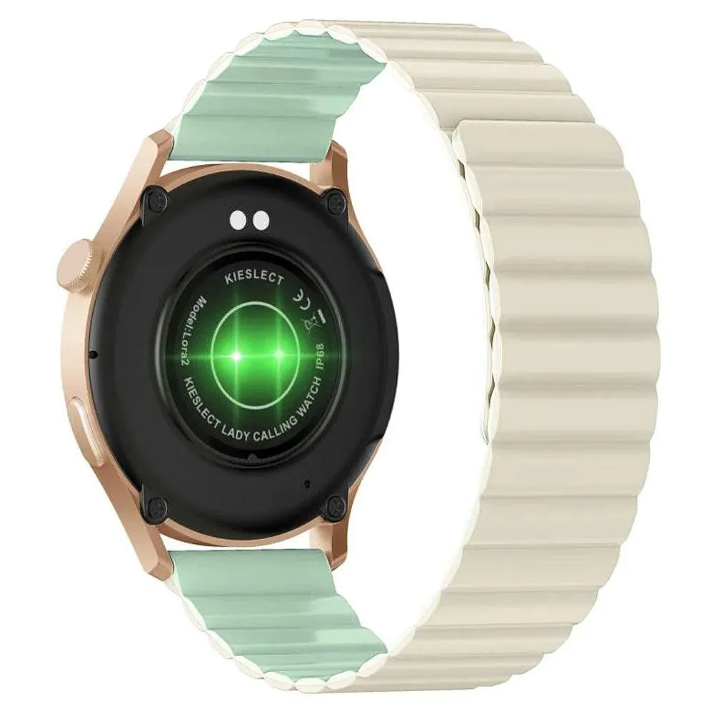 kieslect Lora 2 Smart Watch Gold Aluminum Case With Khaki x Mint Strap & Extra Pink Strap